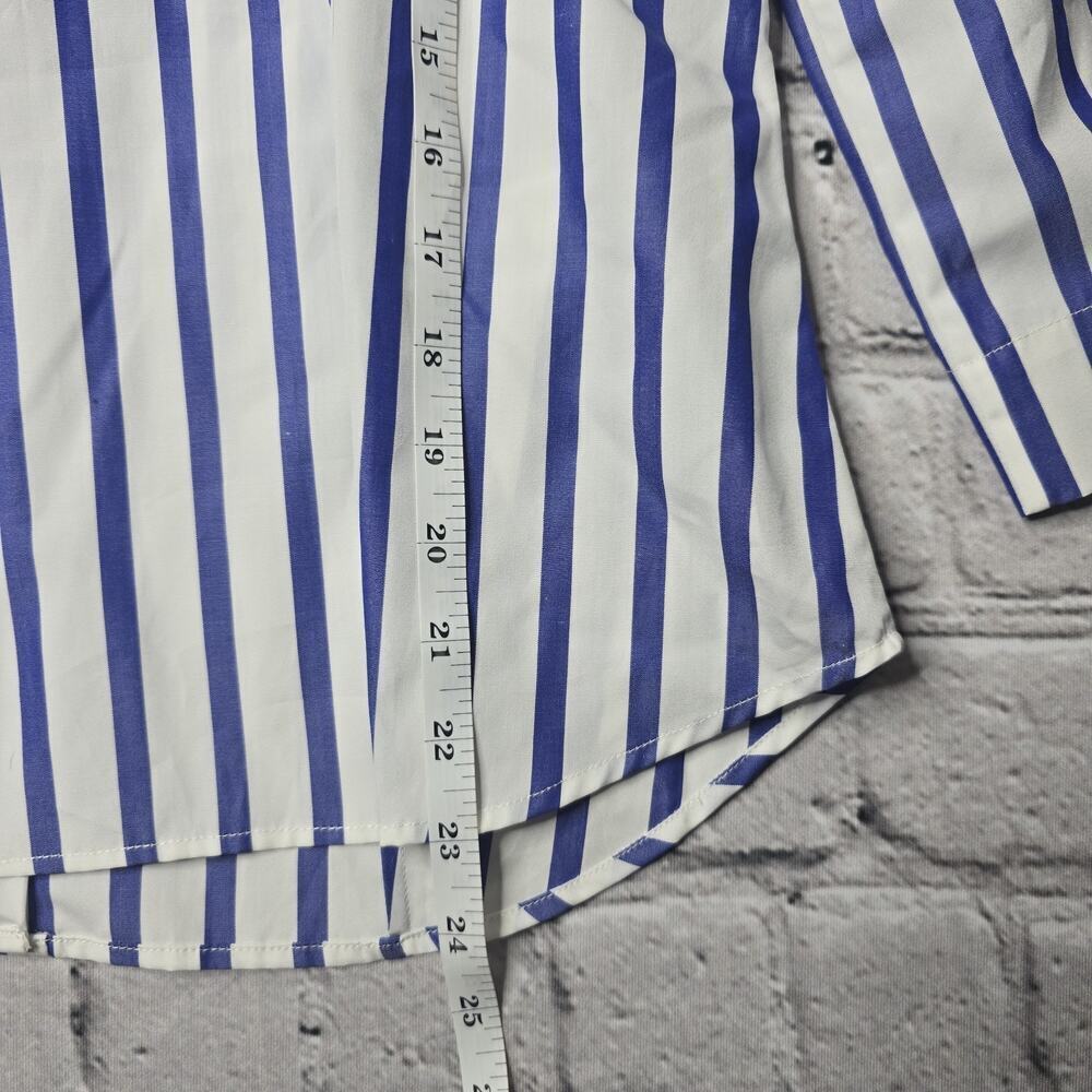 Usonia Womens White Blue Vertical Stripe 100% Cotton 3/4 Sleeve Blouse Size L - Picture 10 of 11